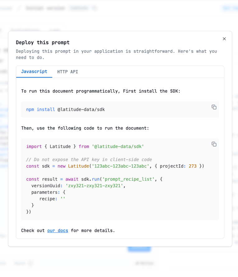 An image of the documentation to deploy a prompt