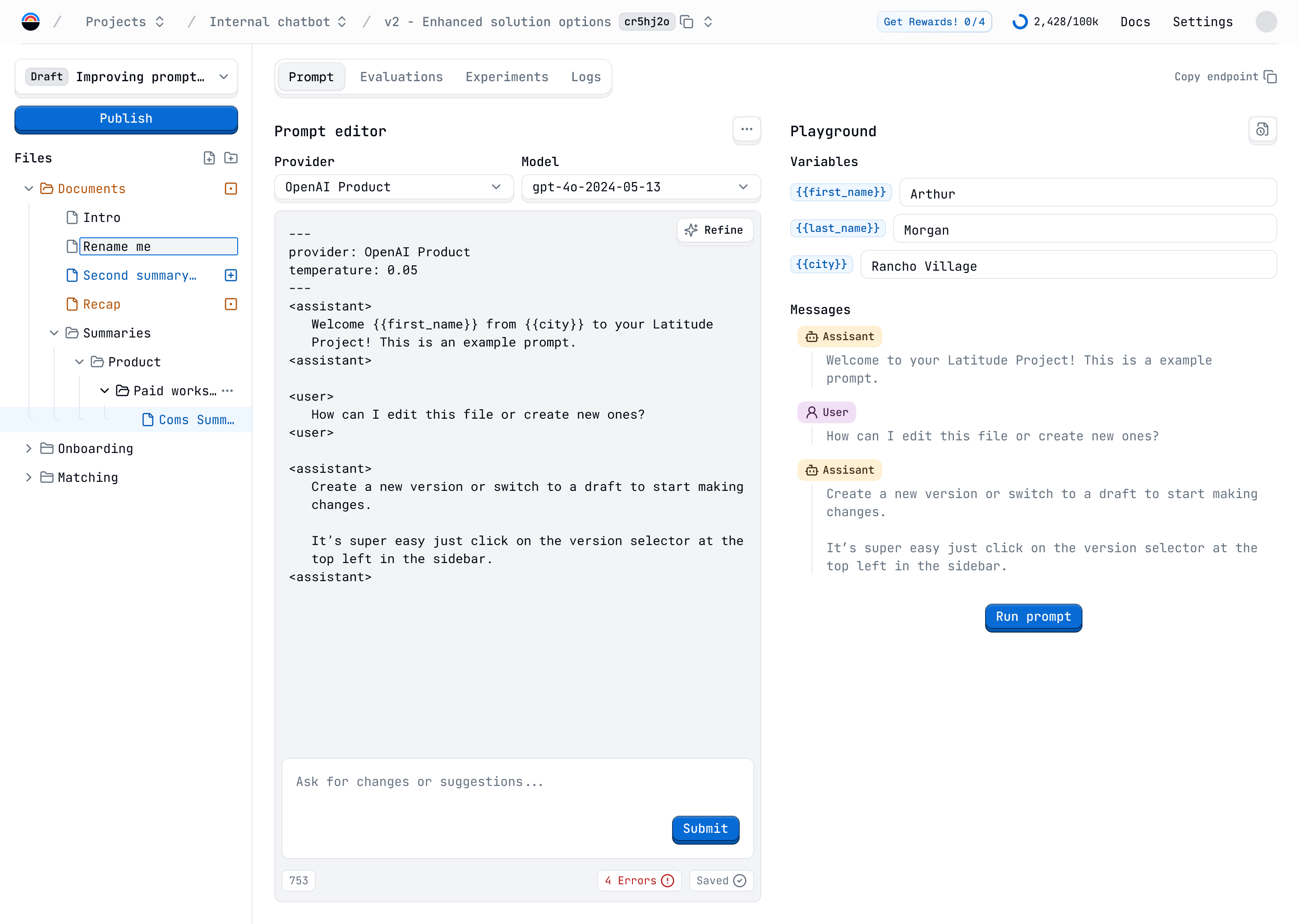 An image of the Latitude editor with a prompt